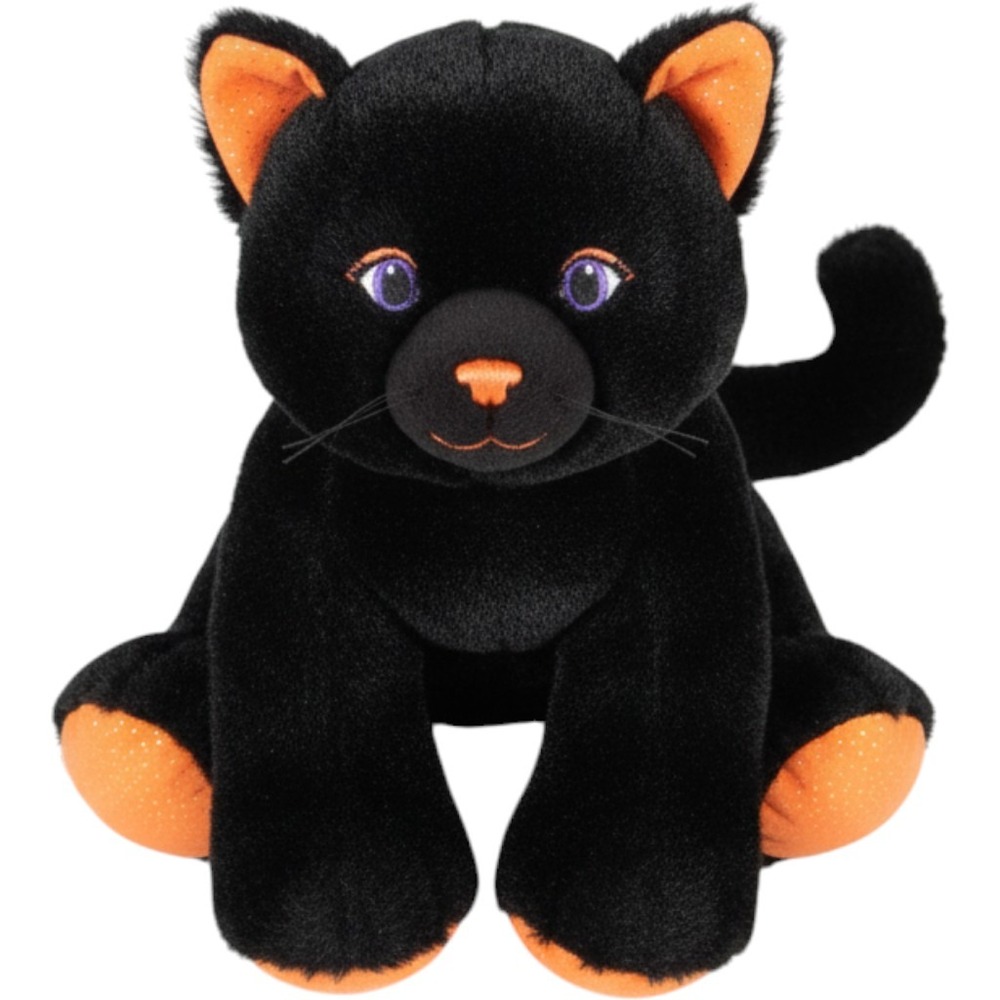 Build A Bear Halloween Black Orange Cat Stuffed Animal Plush Purple Eyes 12 in